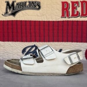 Size 40/W9 - Birkenstock Milano White Birko-Flor 3 Adjustable Straps Sandal Nar